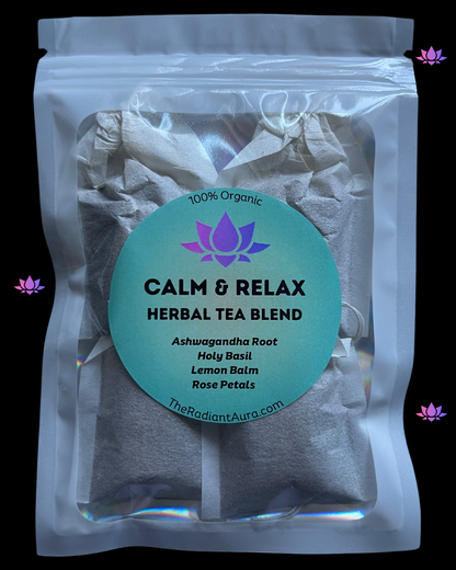 NEW Calm & Relax Herbal Tea Blend [Ashwaganda Root + Holy Basil + Lemon Balm + Rose Petals]